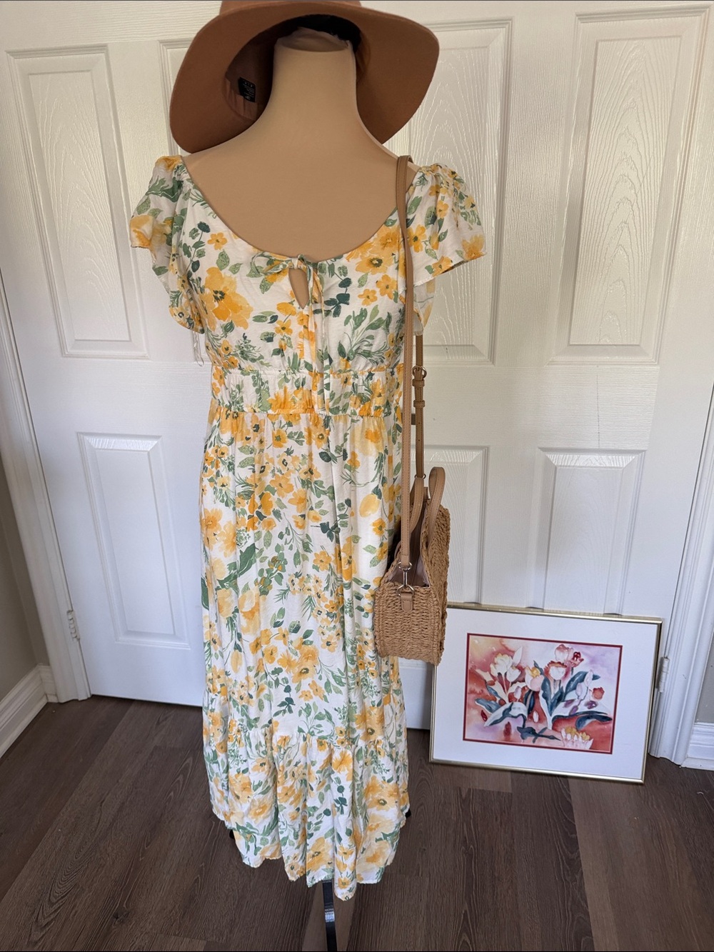 Floral Tie-Front Maxi Dress in Yellow and Green